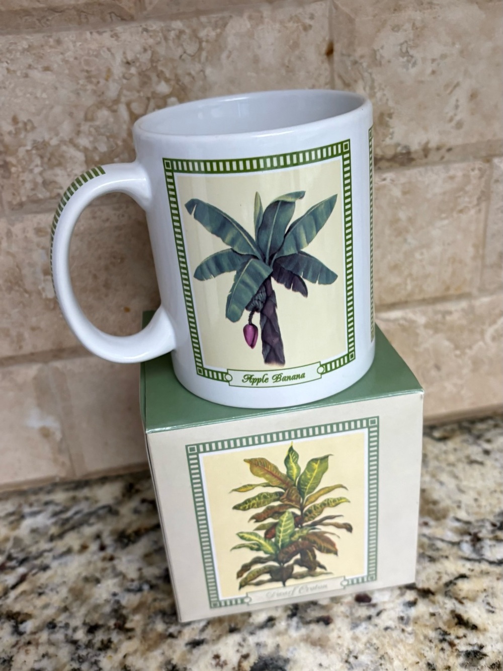 Hilo Hattie White Ceramic Mug with Green Botanical Banana Tree